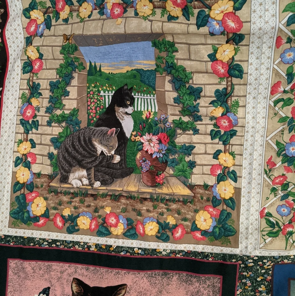 Vintage Cat Panels Quilt top, pieced, ready for quilting, lap size 43